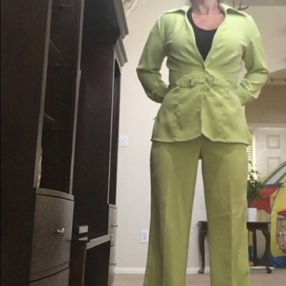 Vintage Connie Howard 6 neon green high waisted pantsuit - Picture 6 of 14